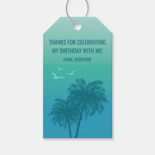 Aqua Blue Summer Sky Palm Trees Birthday Thank You Geschenkanhänger (Vorderseite)