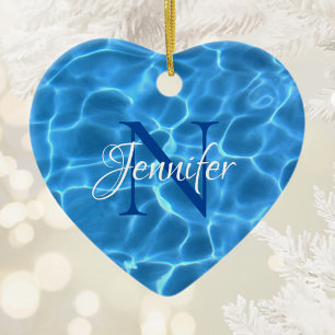 Aqua Blue Swimming Pool Foto Monogram Keramik Ornament