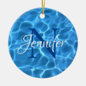 Aqua Blue Swimming Pool Foto Monogram Keramik Ornament (Vorne)