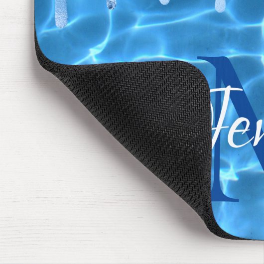 Aqua Blue Swimming Pool Glitzer Tropfen Monogram Mousepad (Ecke)