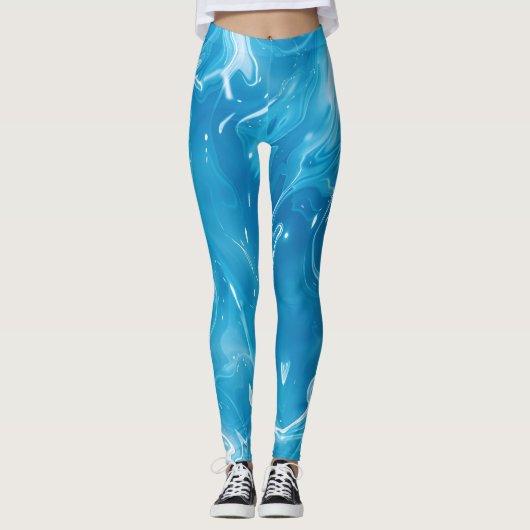 Aqua Blue Swimming Pool Wassermuster Leggings (Vorderseite)