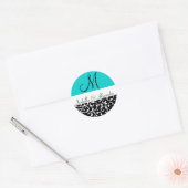 Aqua Blue Swirl Damask Monogram Wedding Stickers (Umschlag)