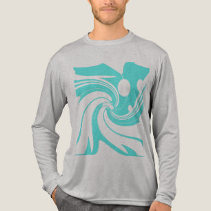 Aqua Blue Swirn Blume Bird Moderne Kunst, Dichtung Tri-Blend Shirt