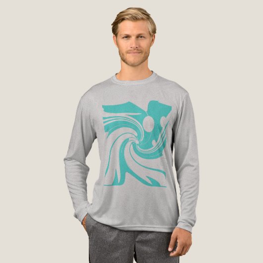 Aqua Blue Swirn Blume Bird Moderne Kunst, Dichtung Tri-Blend Shirt (Volle Vorderseite)