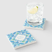 Aqua Blue Talavera Fliesen mit Monogramm Gastgesch Steinuntersetzer (Seitenansicht)