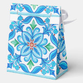 Aqua Blue Talavera Fliesen mit Monogramm Hochzeit Geschenkschachtel (Rückseite)