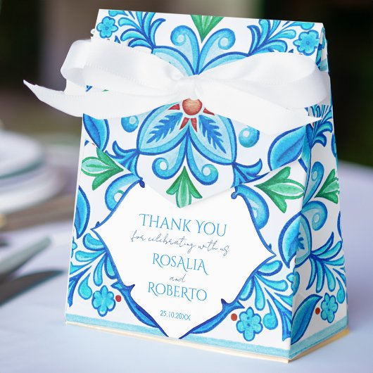 Aqua Blue Talavera Fliesen mit Monogramm Hochzeit Geschenkschachtel