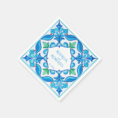 Aqua Blue Talavera Fliesen mit Monogramm Hochzeit Serviette (Ecke)
