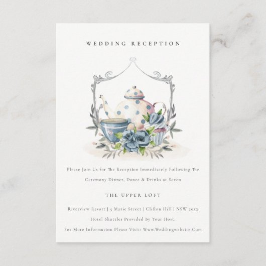 Aqua Blue Teapot Hochzeitsempfang Begleitkarte (Vorderseite)