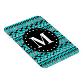 Aqua Blue Tribal Zickzack Muster Monogram Magnet (Rechte Seite)