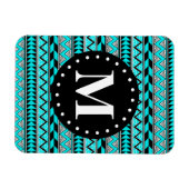 Aqua Blue Tribal Zickzack Muster Monogram Magnet (Horizontal)