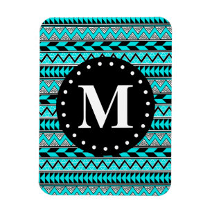 Aqua Blue Tribal Zickzack Muster Monogram Magnet