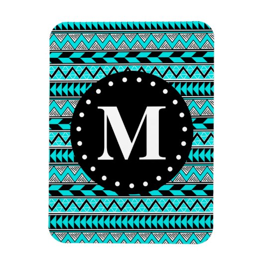 Aqua Blue Tribal Zickzack Muster Monogram Magnet (Vertikal)