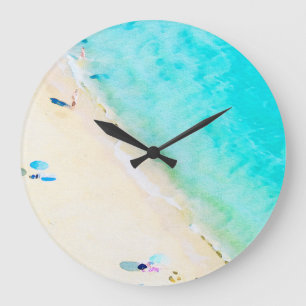 Aqua Blue Tropical Beach Große Wanduhr
