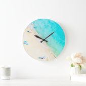 Aqua Blue Tropical Beach Große Wanduhr (Zuhause)