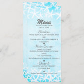 Aqua Blue Tropical Beach Hochzeit mit bemalten Sta Menükarte (Vorne/Hinten)