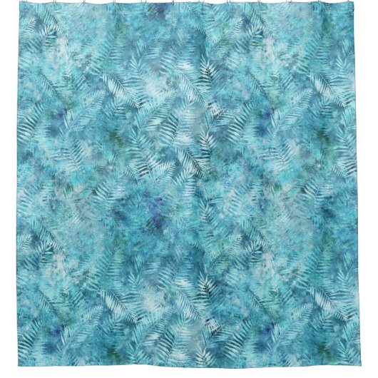 Aqua Blue Tropical Blätter Duschvorhang (Vorderseite)