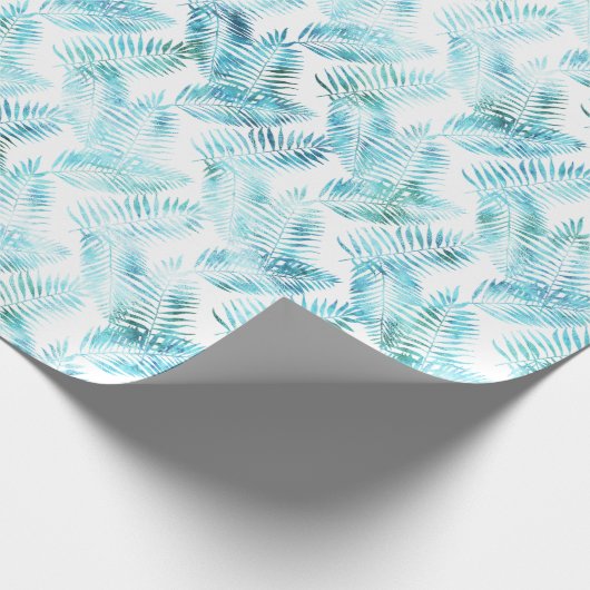 Aqua Blue Tropical Blätter Geschenkpapier (Ecke)