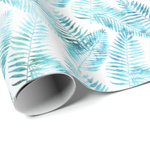Aqua Blue Tropical Blätter Geschenkpapier
