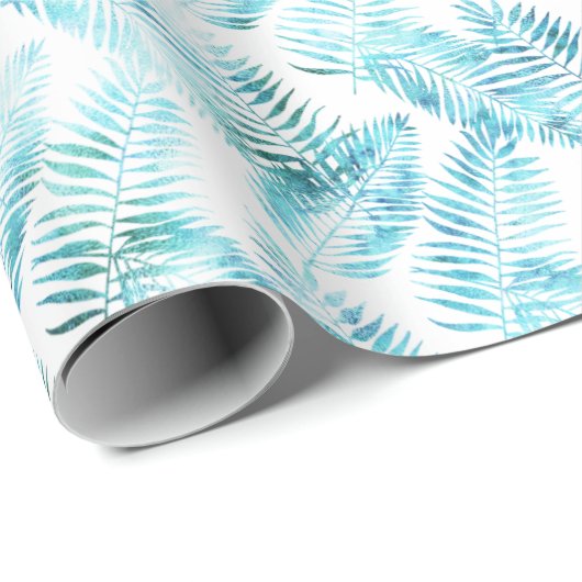 Aqua Blue Tropical Blätter Geschenkpapier (Rolleneckpunkt)