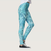 Aqua Blue Tropical Blätter Leggings (Rechts)