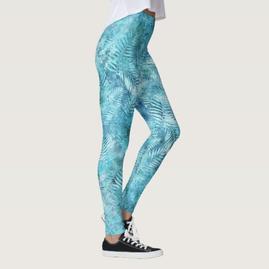 Aqua Blue Tropical Blätter Leggings (Rechts)