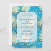 Aqua Blue Tropical Green Blätter Wedding Einladung (Vorderseite)