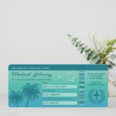 Aqua Blue Tropical Imitats Boarding Pass Einladung (Stehend Vorderseite)