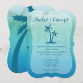 Aqua Blue Tropical Palm Tree Wedding Einladung (Vorne/Hinten)