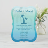 Aqua Blue Tropical Palm Tree Wedding Einladung (Stehend Vorderseite)