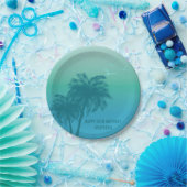 Aqua Blue Tropical Palm Trees Happy Birthday Pappteller (Party)