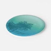 Aqua Blue Tropical Palm Trees Happy Birthday Pappteller (Schrägansicht)
