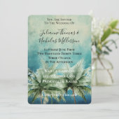 Aqua Blue Tropical Palm Trees Wedding Einladung (Stehend Vorderseite)