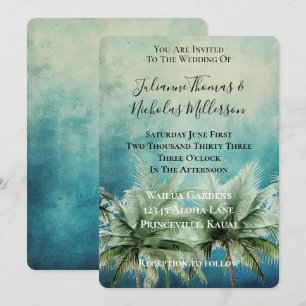 Aqua Blue Tropical Palm Trees Wedding Einladung