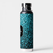 Aqua Blue Türkise Imitate Glitzer Glitzern Monogra Trinkflasche (Links)