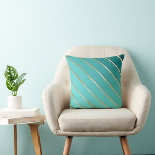 Aqua Blue Turquoise & Gold Stripe Ombre Akzent Kissen
