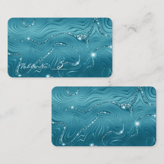 Aqua Blue Turquoise Marble Wedding Tischnummer Platzkarte (Vorne/Hinten)