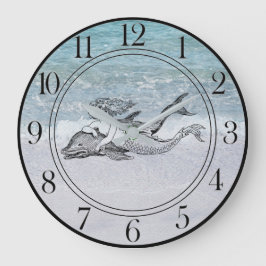 Aqua Blue Turquoise Mermaid Große Wanduhr