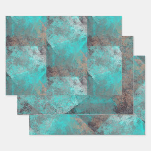 Aqua Blue Turquoise N Gray Distressed Abstrakt Geschenkpapier Set