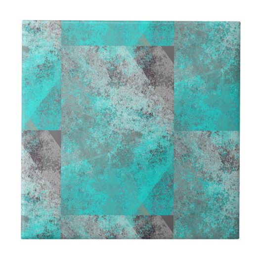 Aqua Blue Turquoise und Grau gestört Fliese (Vorderseite)