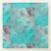 Aqua Blue Turquoise und Grau gestört Glasuntersetzer (Vorderseite)