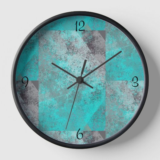 Aqua Blue Turquoise und Grau gestört Uhr (Vorderseite)