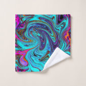 Aqua Blue und Black Groovy Abstraktes Retro Kunst, Badhandtuch Set (Waschlappen)