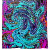 Aqua Blue und Black Groovy Abstraktes Retro Kunst, Duschvorhang (Vorderseite)