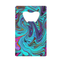 Aqua Blue und Black Groovy Abstraktes Retro Kunst, Geldbeutel Flaschenöffner