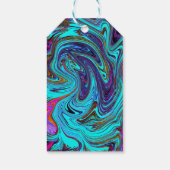 Aqua Blue und Black Groovy Abstraktes Retro Kunst, Geschenkanhänger (Rückseite)