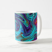 Aqua Blue und Black Groovy Abstraktes Retro Kunst, Kaffeetasse (VorderseiteRechts)