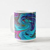 Aqua Blue und Black Groovy Abstraktes Retro Kunst, Kaffeetasse (Vorderseite Links)