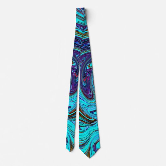 Aqua Blue und Black Groovy Abstraktes Retro Kunst, Krawatte (Rückseite)
