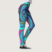 Aqua Blue und Black Groovy Abstraktes Retro Kunst, Leggings (Rechts)